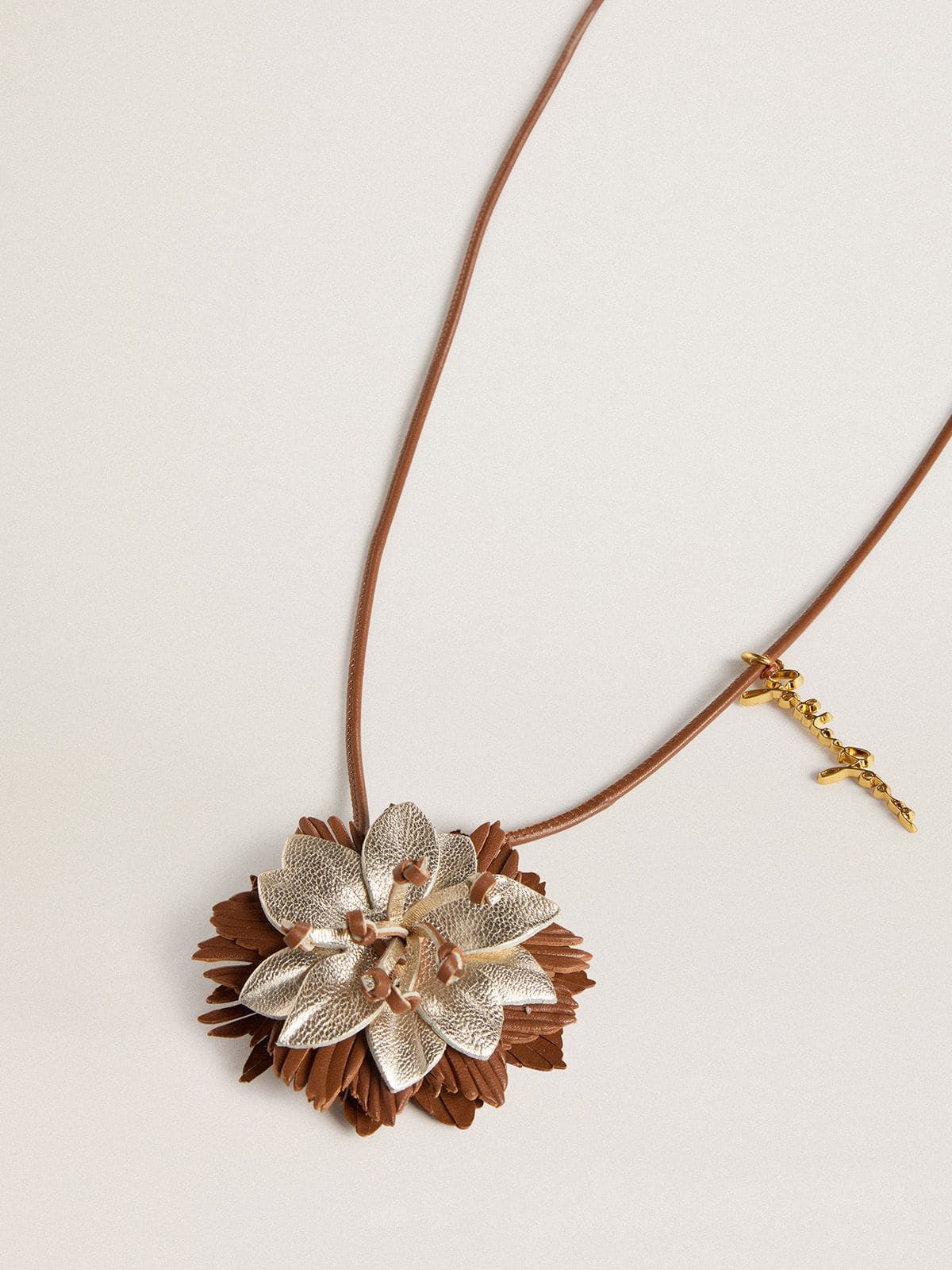 Golden Goose Pendant flower charm in tan and champagne leather
