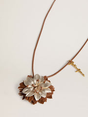 Golden Goose Pendant flower charm in tan and champagne leather