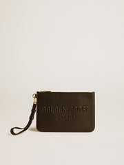 Golden Goose Pouch in black leather with raised logo