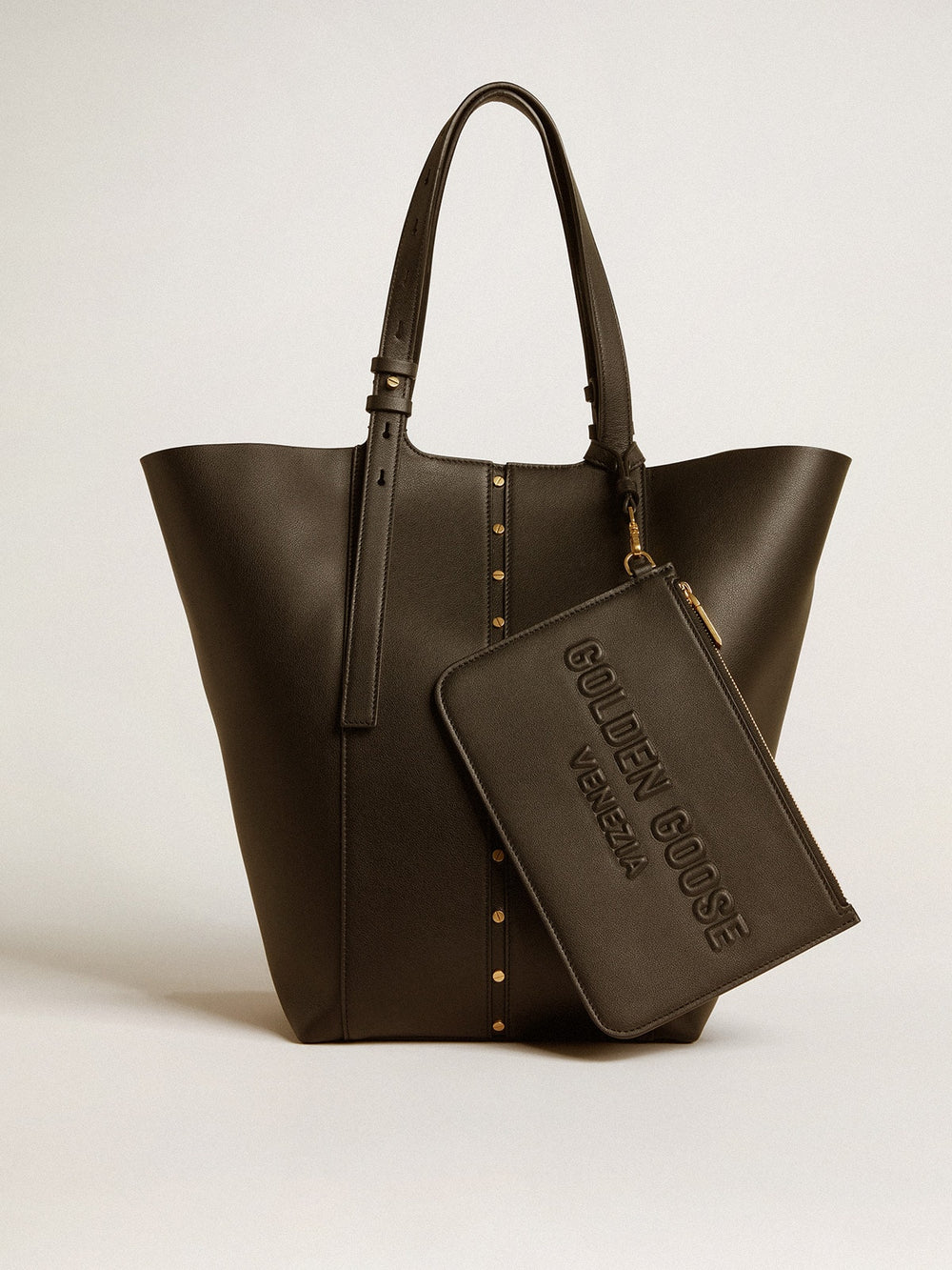 Golden Goose Pouch in black leather with raised logo