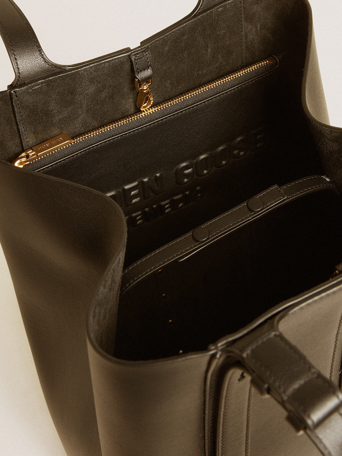 Golden Goose Pouch in black leather with raised logo