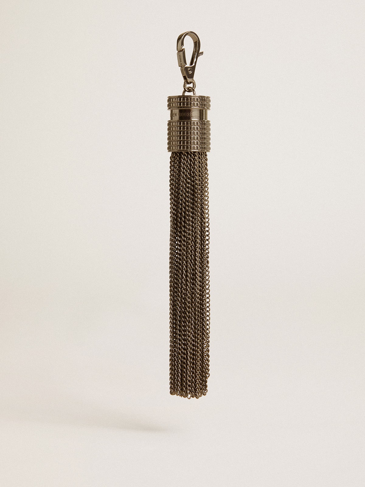 Golden Goose Tassel-shaped charm in silver-colored brass with crystals