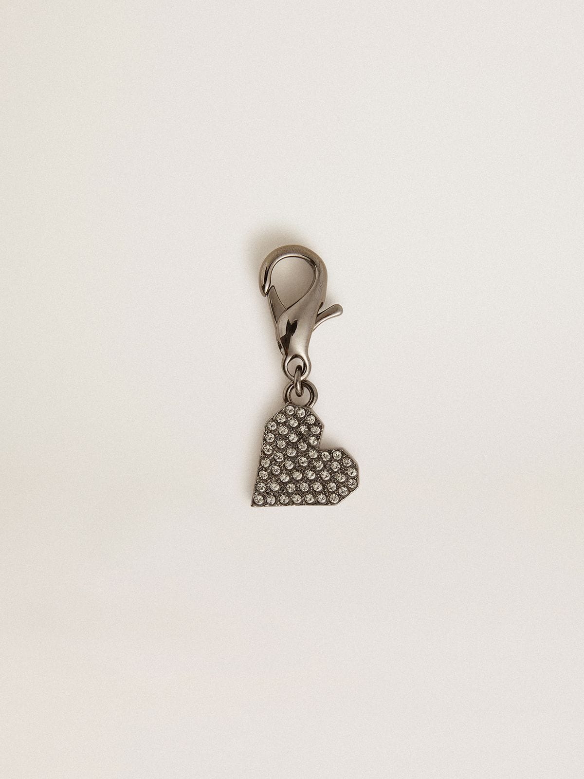 Golden Goose Heart-shaped charm in silver-colored brass with crystals