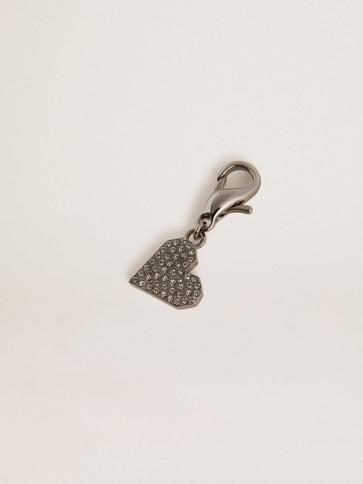 Golden Goose Heart-shaped charm in silver-colored brass with crystals