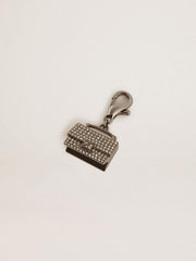 Golden Goose Purse-shaped charm in silver-colored brass with crystals