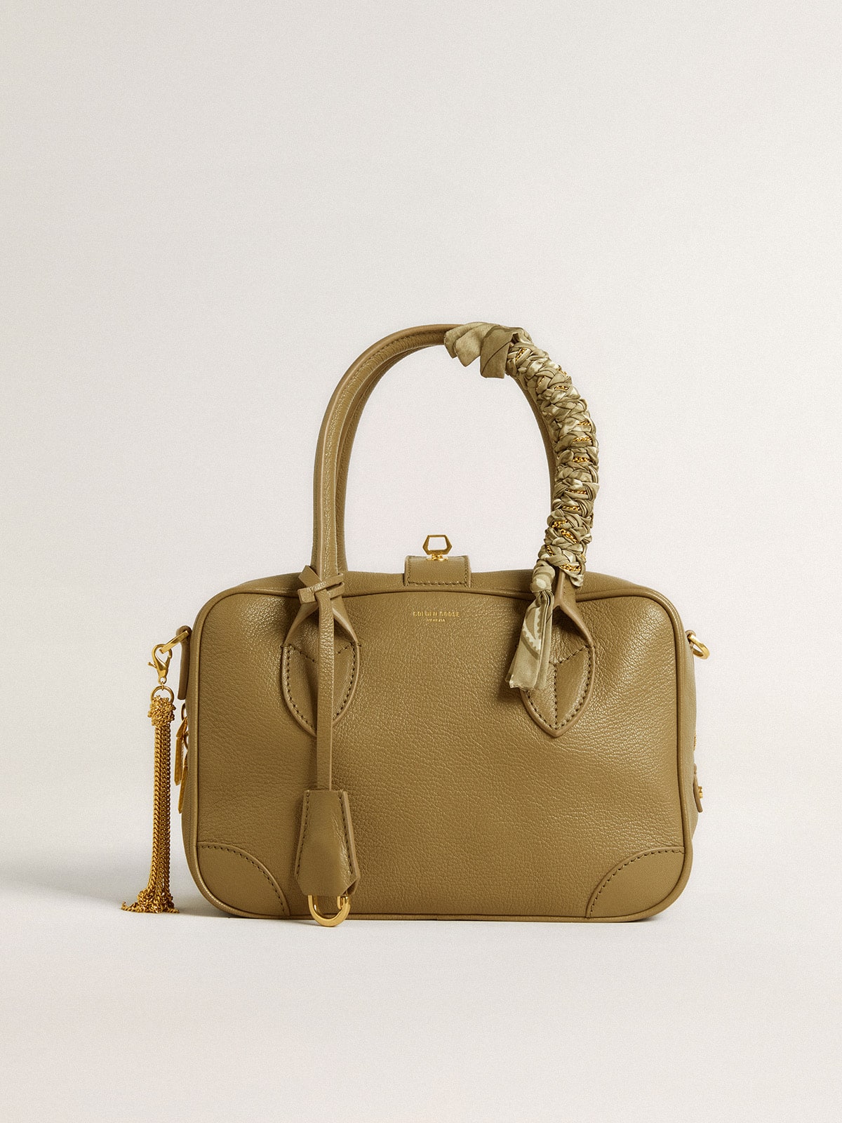 Golden Goose Dove-gray braided fabric charm with brass chain