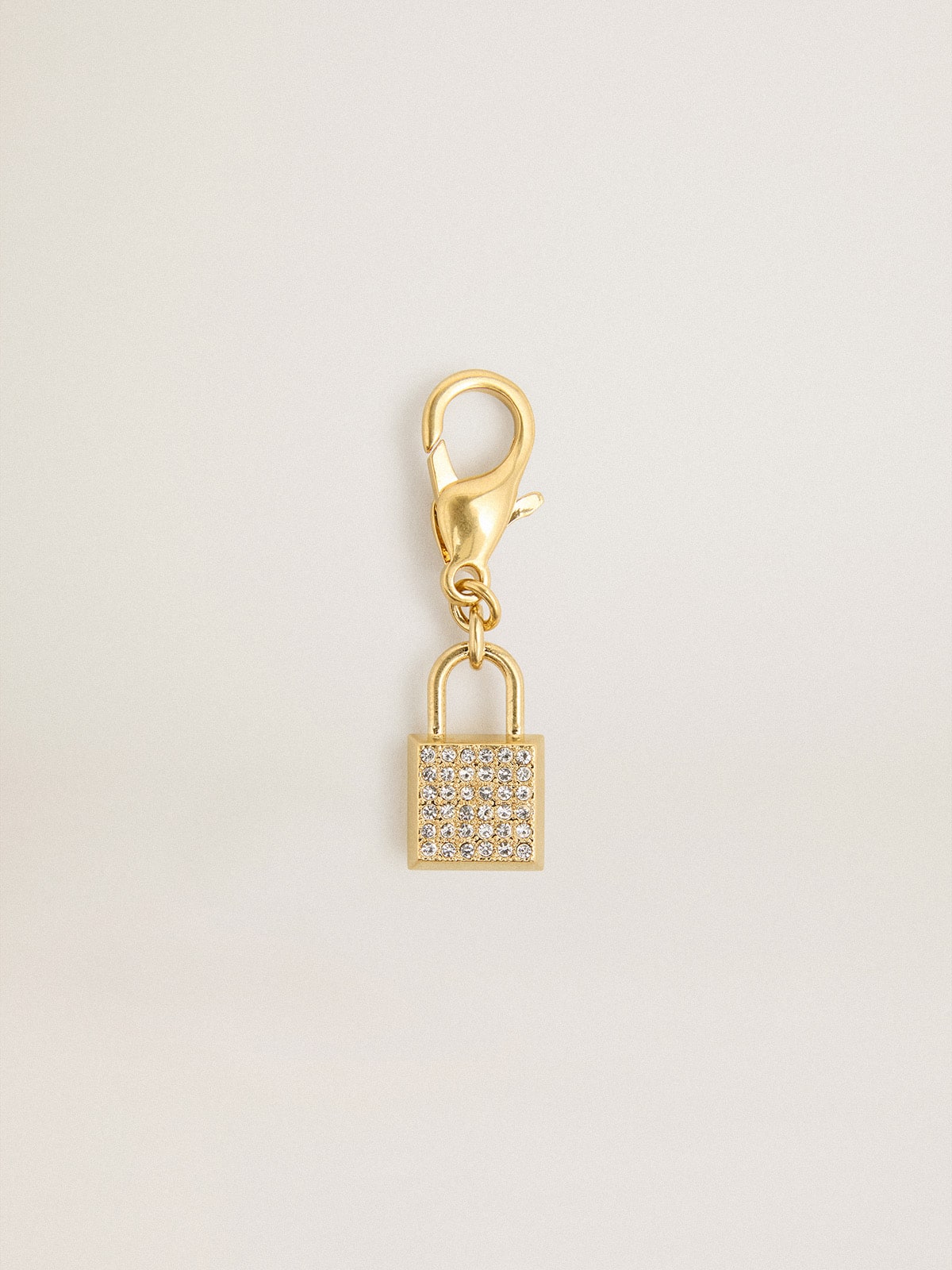 Golden Goose Lock-shaped charm in gold-colored brass with crystals