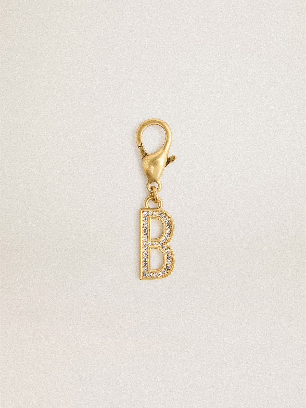 Golden Goose Letter B charm in gold-colored brass with crystals