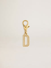 Golden Goose Letter D charm in gold-colored brass with crystals