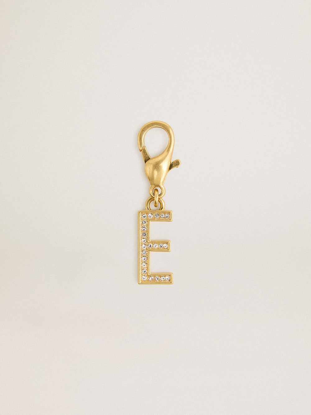 Golden Goose Letter E charm in gold-colored brass with crystals