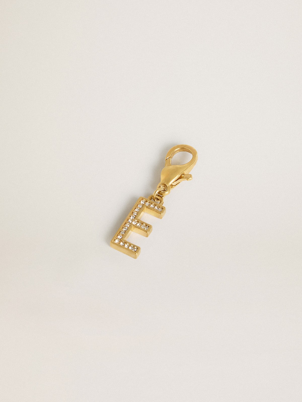 Golden Goose Letter E charm in gold-colored brass with crystals