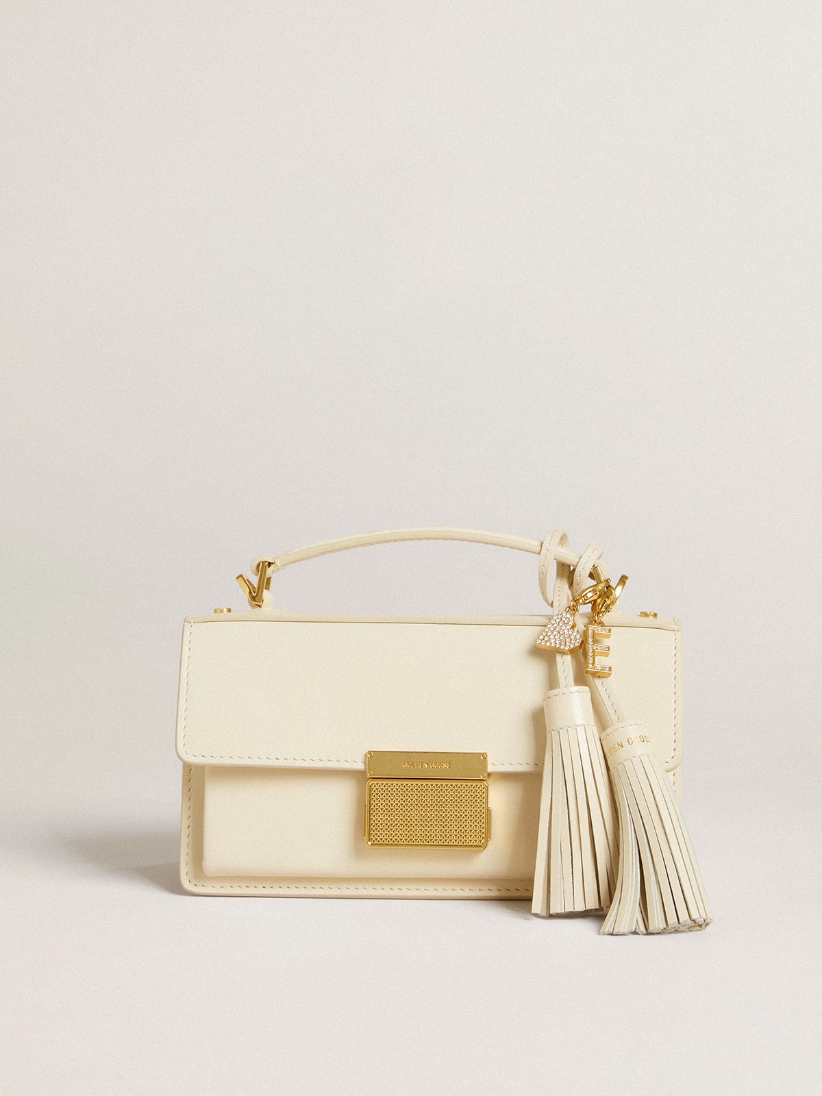Golden Goose Letter E charm in gold-colored brass with crystals