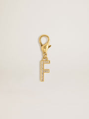 Golden Goose Letter F charm in gold-colored brass with crystals