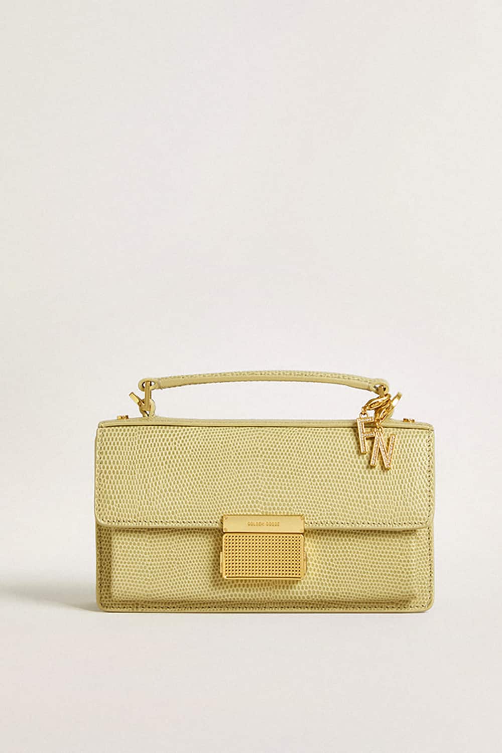 Golden Goose Letter F charm in gold-colored brass with crystals