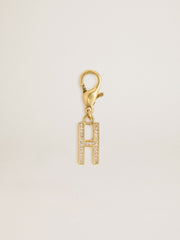 Golden Goose Letter H charm in gold-colored brass with crystals