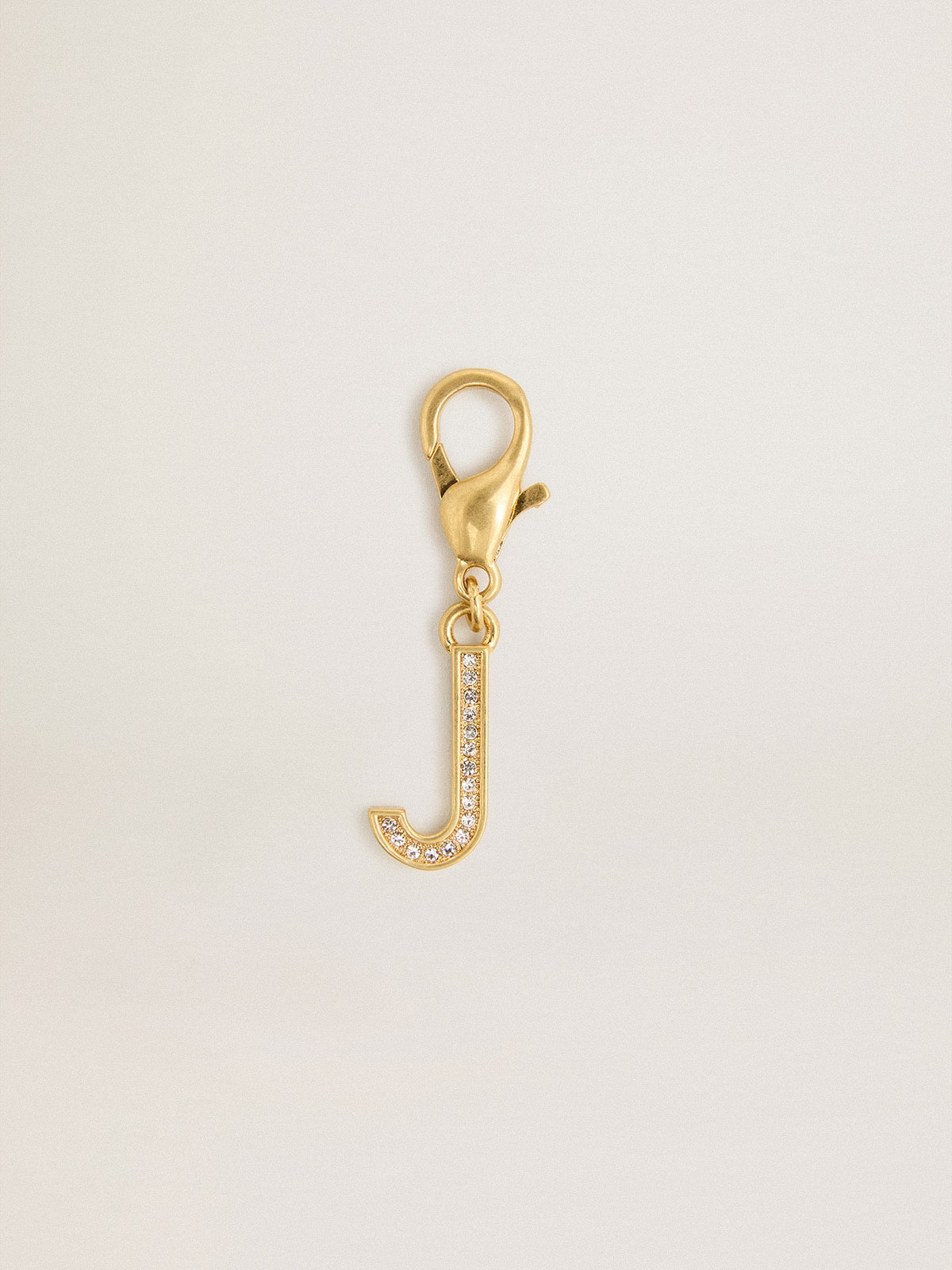 Golden Goose Letter J charm in gold-colored brass with crystals