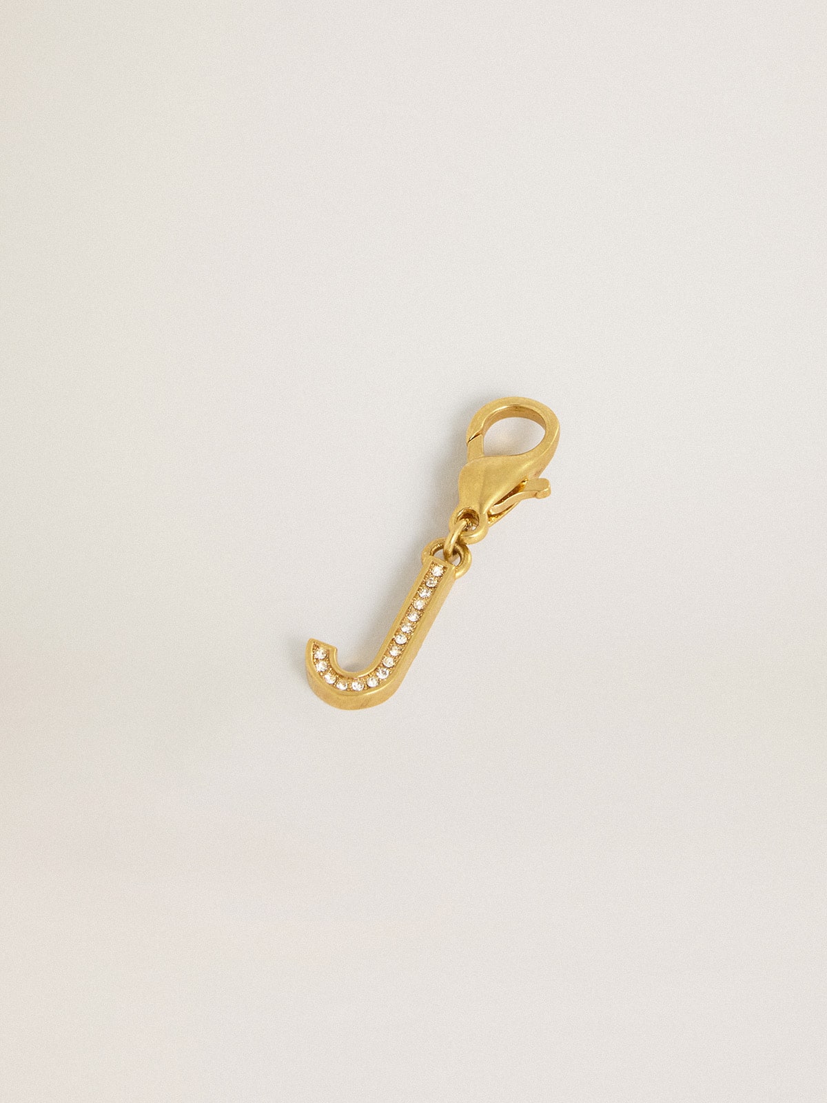 Golden Goose Letter J charm in gold-colored brass with crystals