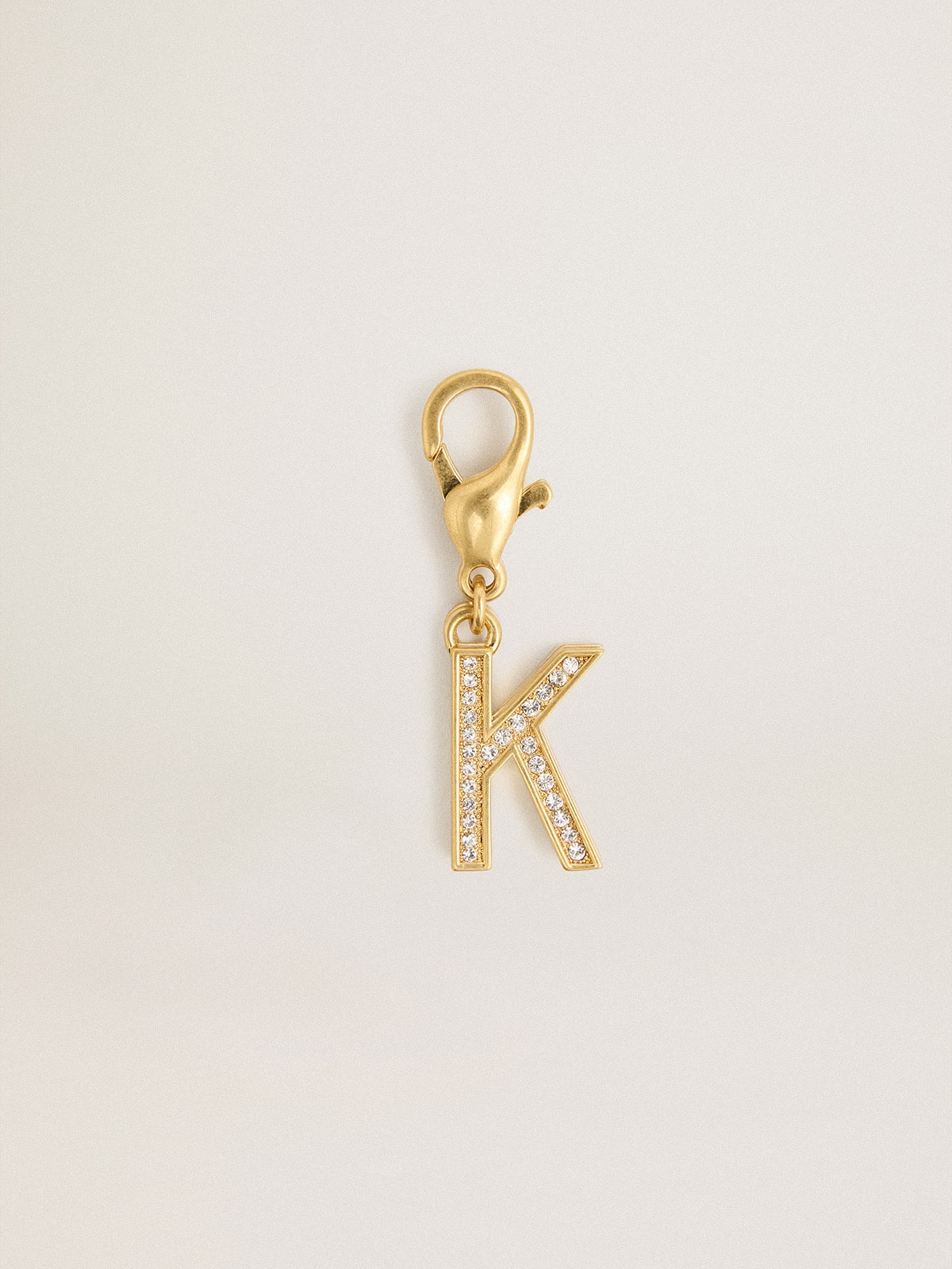 Golden Goose Letter K charm in gold-colored brass with crystals