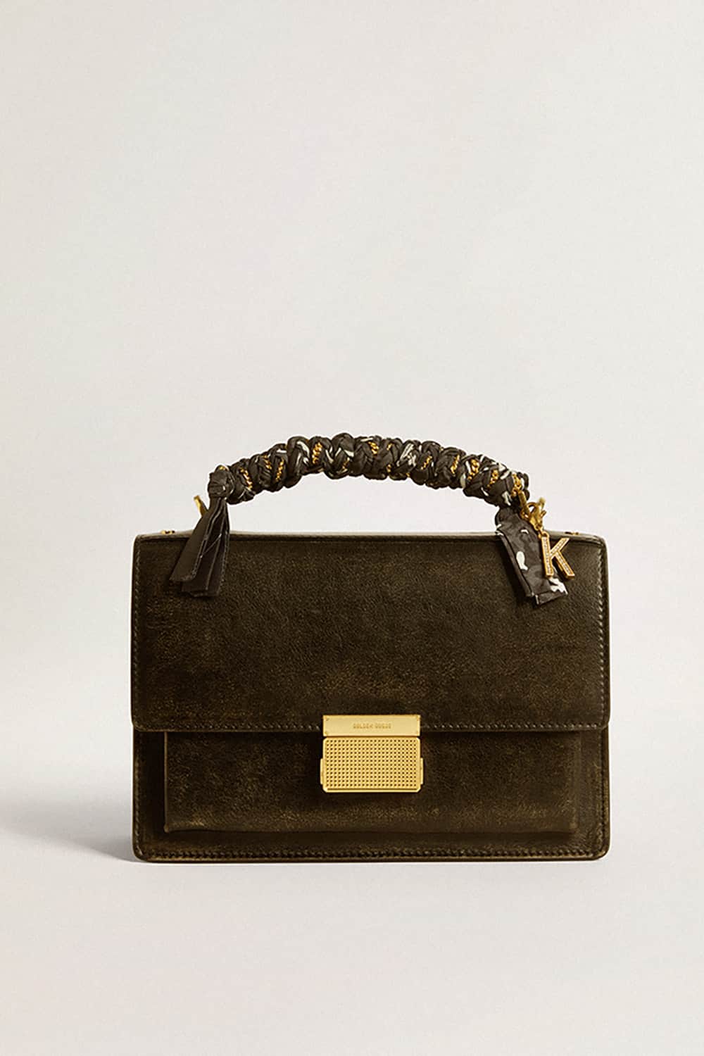 Golden Goose Letter K charm in gold-colored brass with crystals