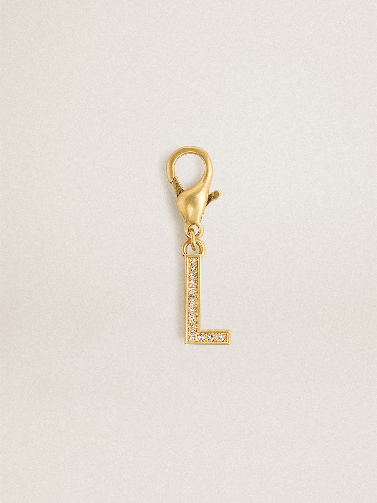 Golden Goose Letter L charm in gold-colored brass with crystals