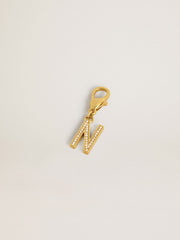 Golden Goose Letter N charm in gold-colored brass with crystals