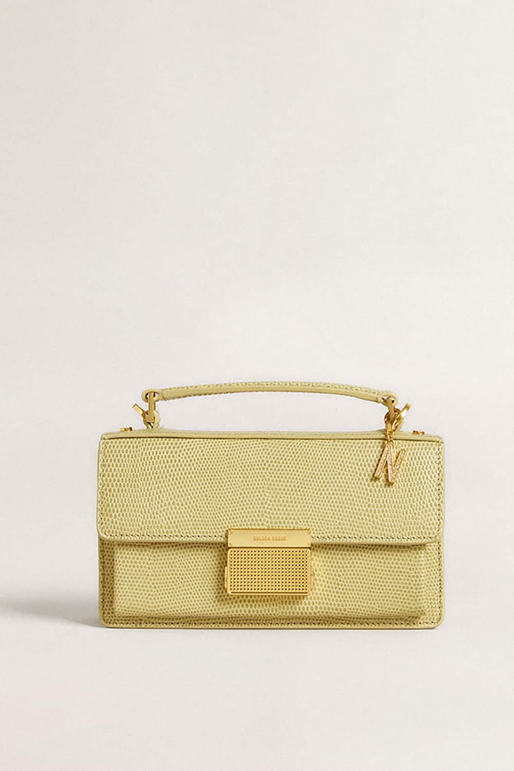 Golden Goose Letter N charm in gold-colored brass with crystals