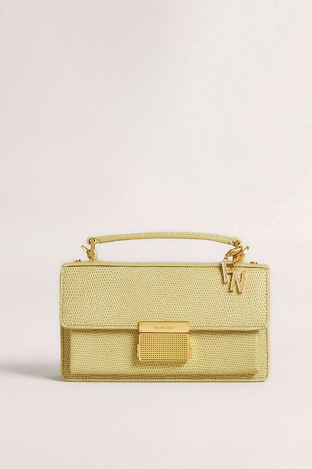 Golden Goose Letter N charm in gold-colored brass with crystals