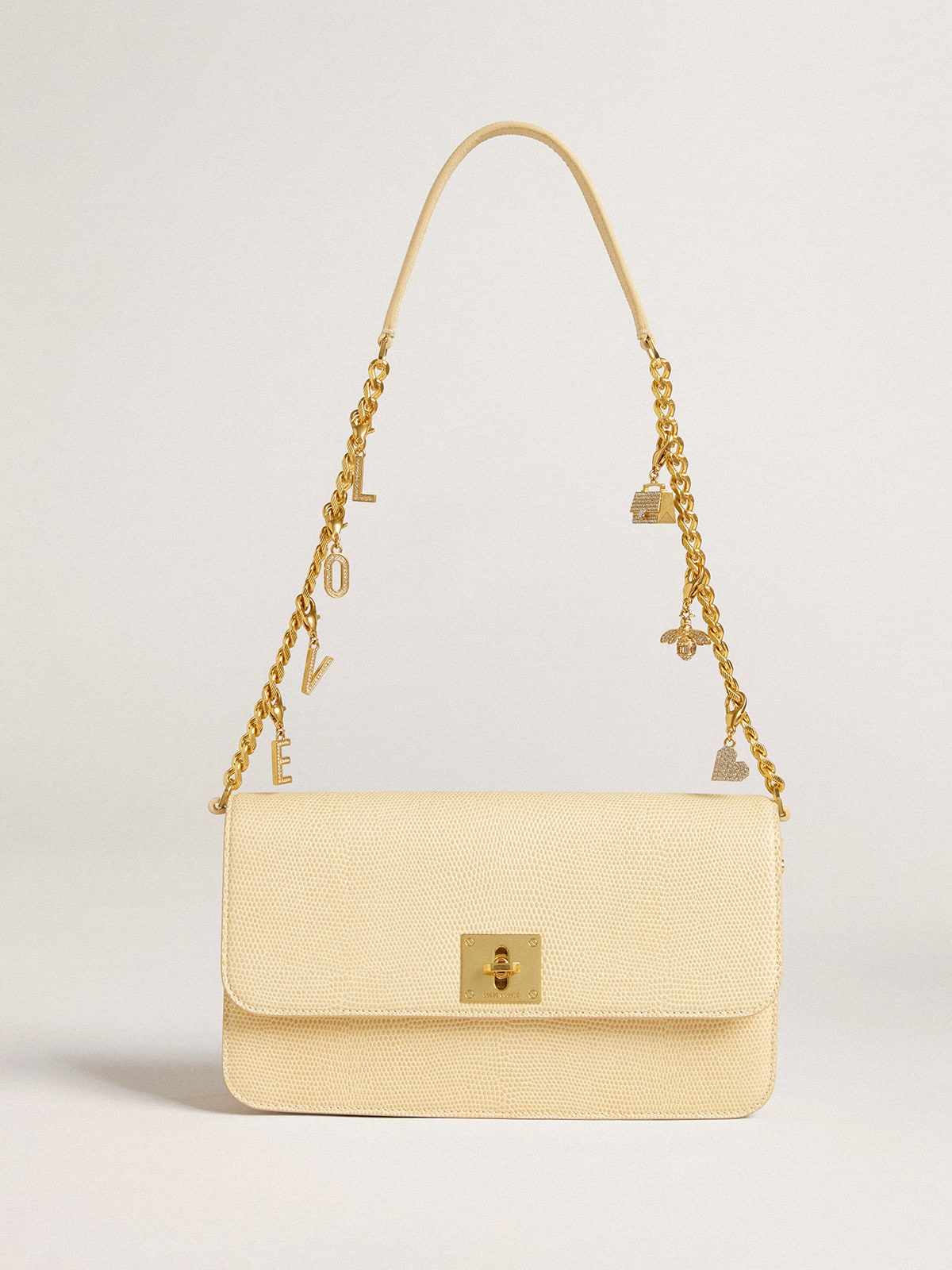 Golden Goose Letter O charm in gold-colored brass with crystals