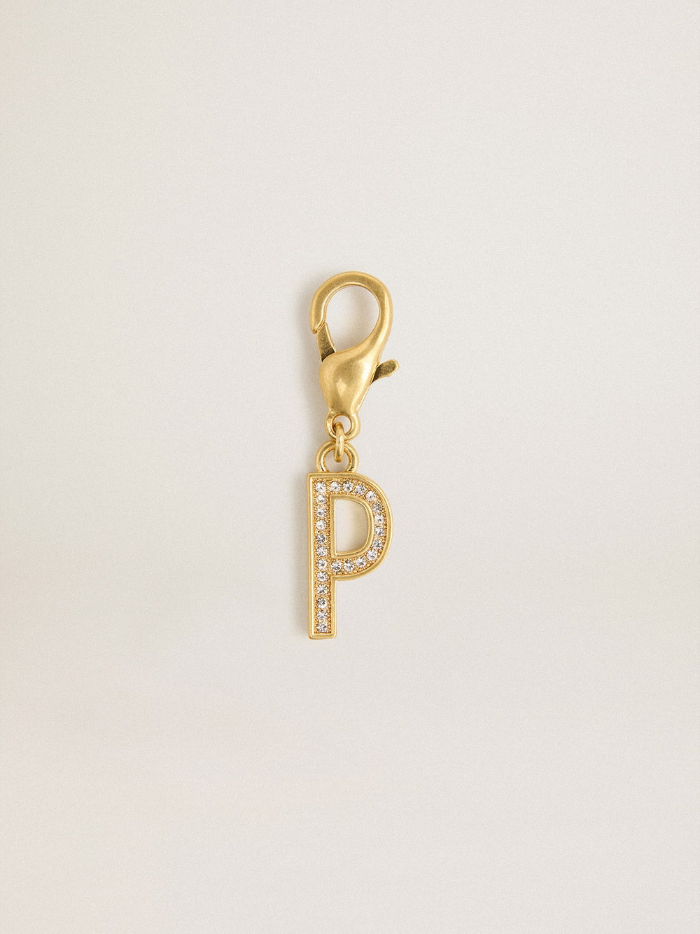 Golden Goose Letter P charm in gold-colored brass with crystals