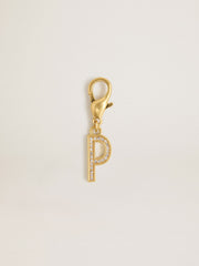 Golden Goose Letter P charm in gold-colored brass with crystals