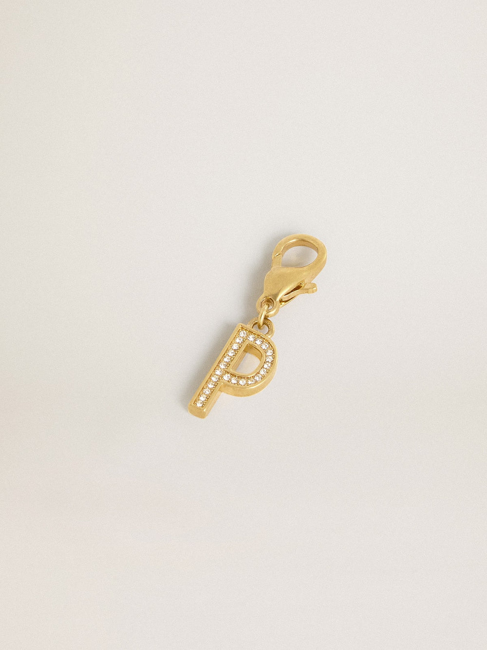 Golden Goose Letter P charm in gold-colored brass with crystals