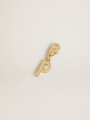 Golden Goose Letter P charm in gold-colored brass with crystals
