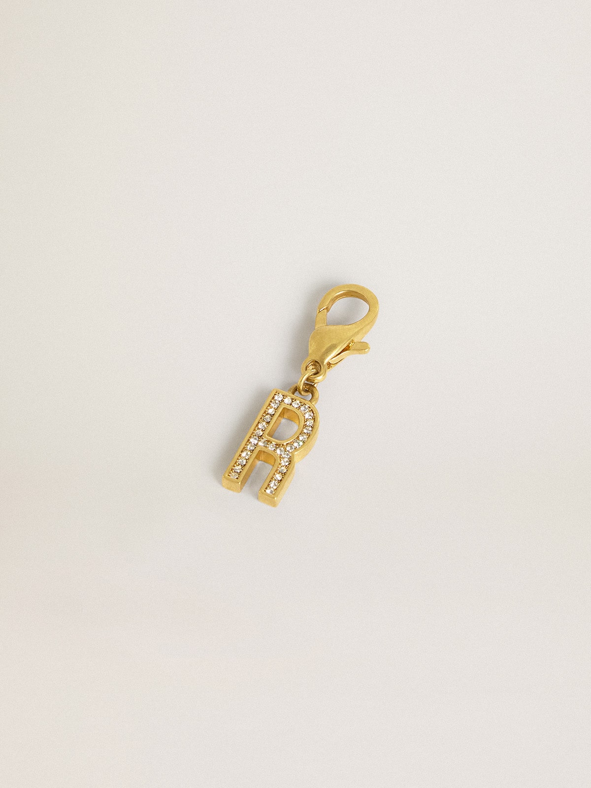 Golden Goose Letter R charm in gold-colored brass with crystals