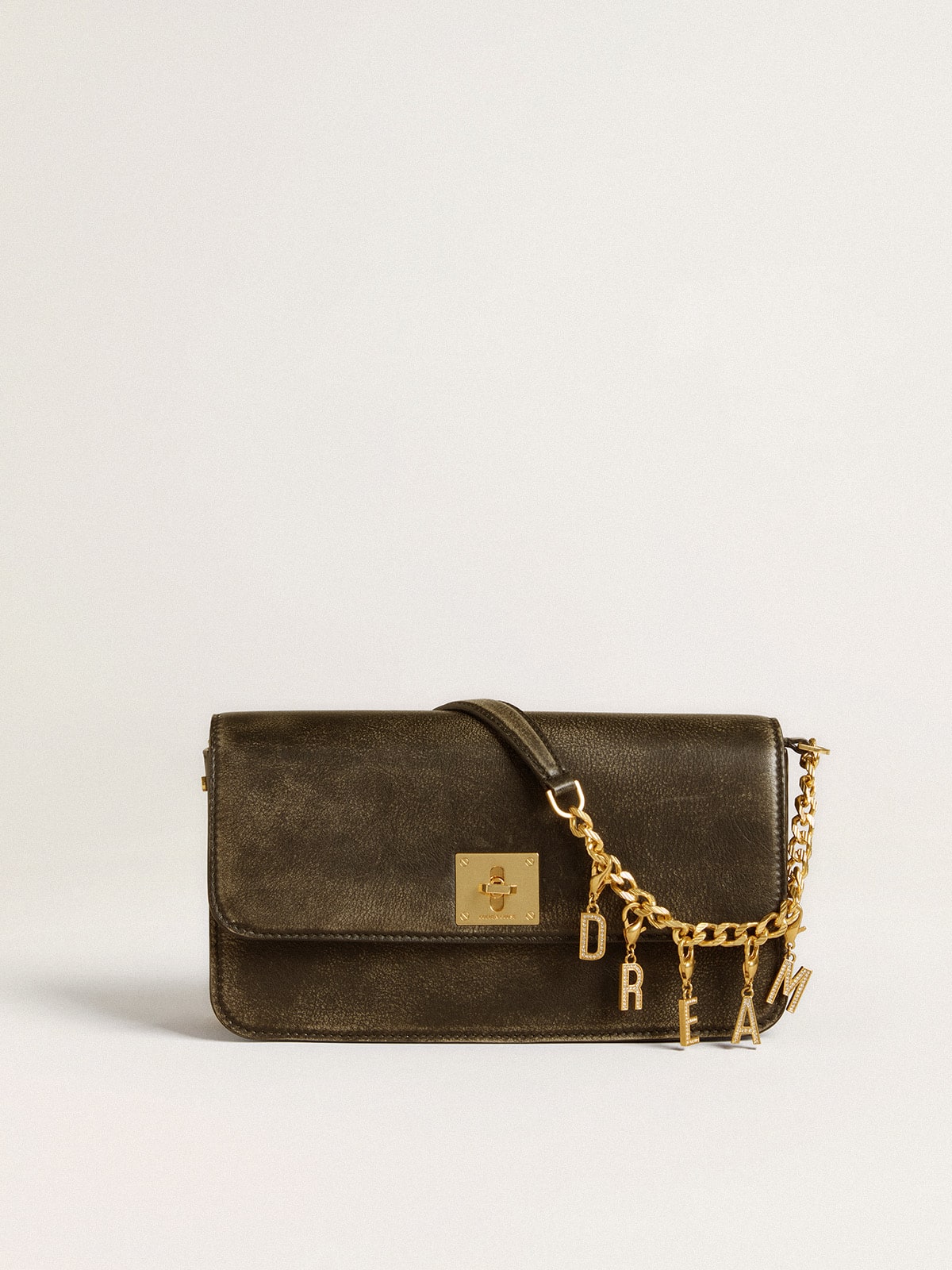 Golden Goose Letter R charm in gold-colored brass with crystals