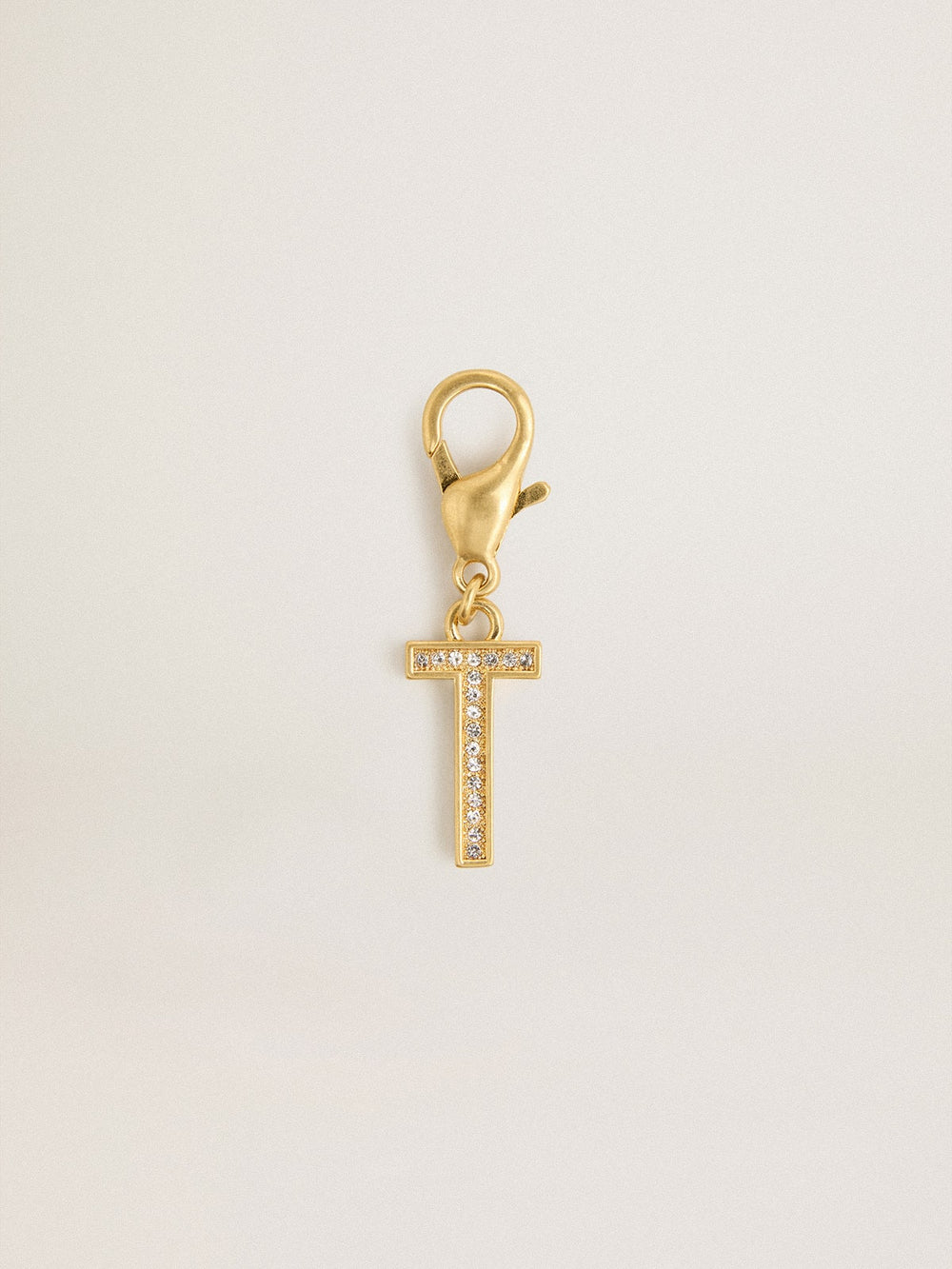 Golden Goose Letter T charm in gold-colored brass with crystals