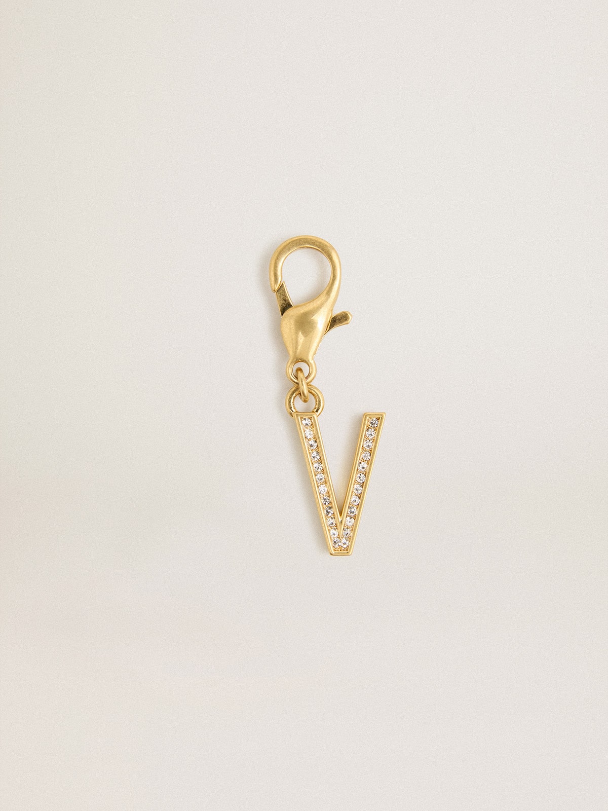 Golden Goose Letter V charm in gold-colored brass with crystals