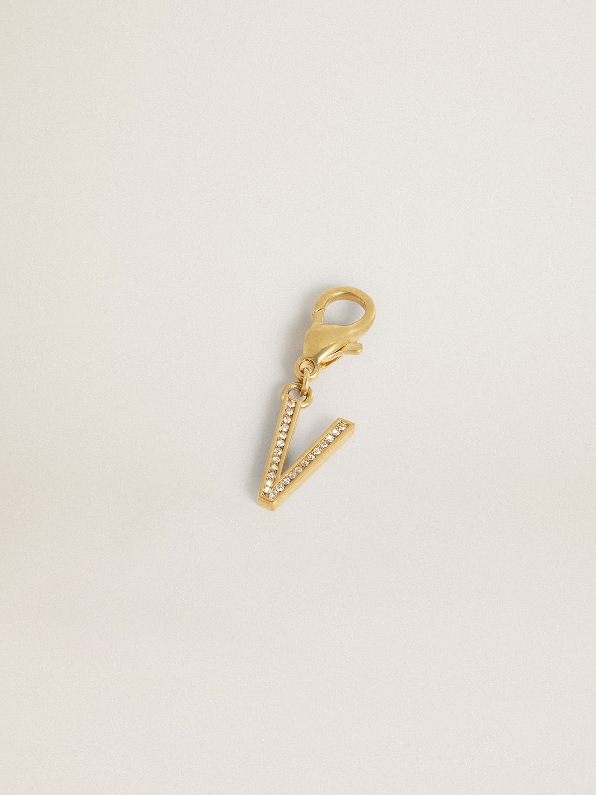 Golden Goose Letter V charm in gold-colored brass with crystals