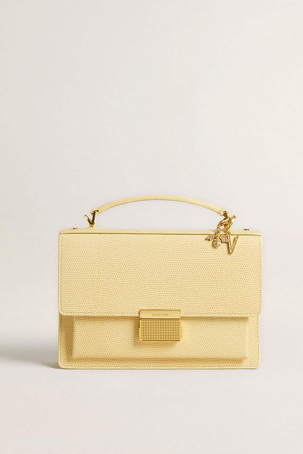 Golden Goose Letter V charm in gold-colored brass with crystals