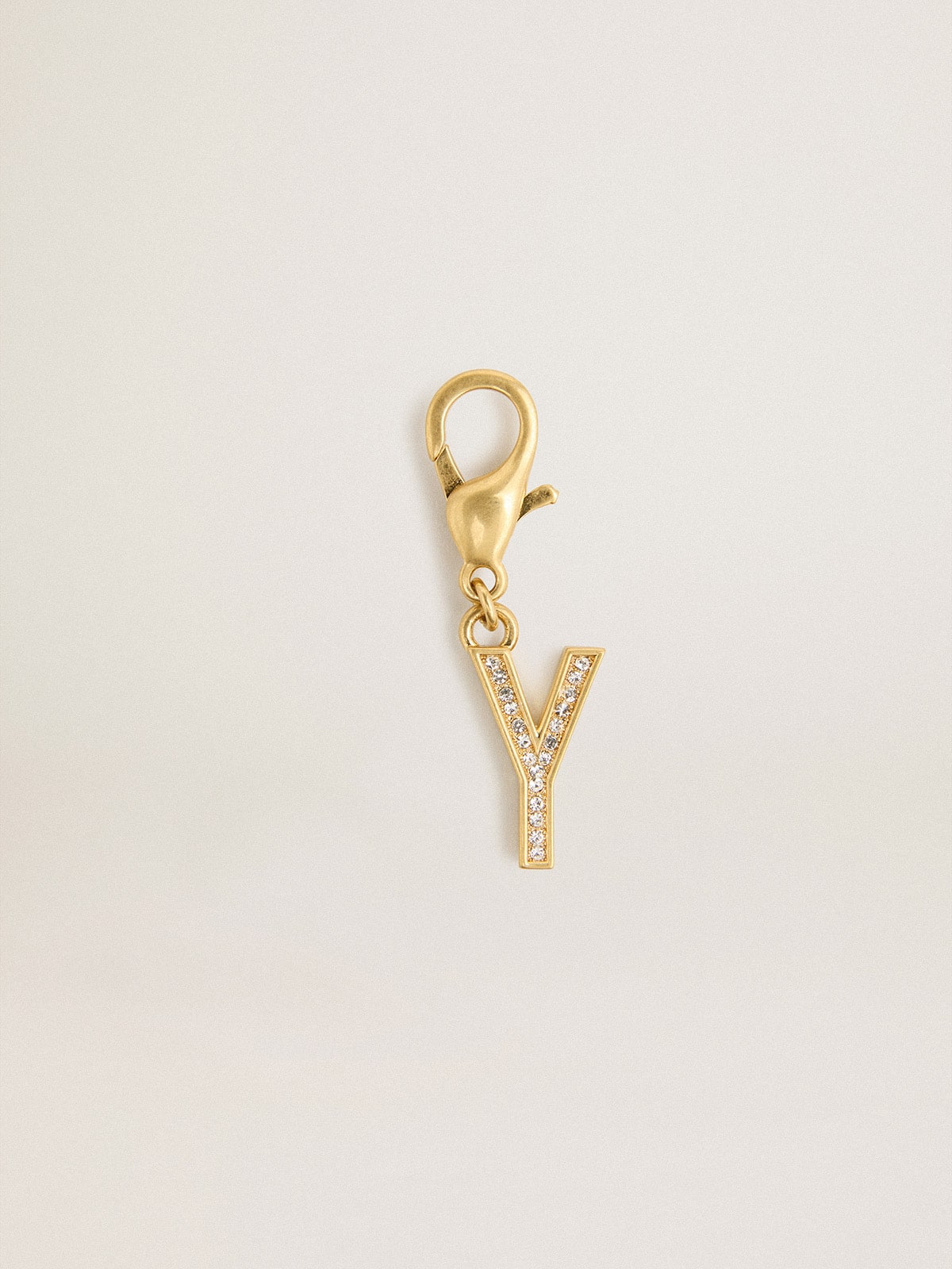Golden Goose Letter Y charm in gold-colored brass with crystals