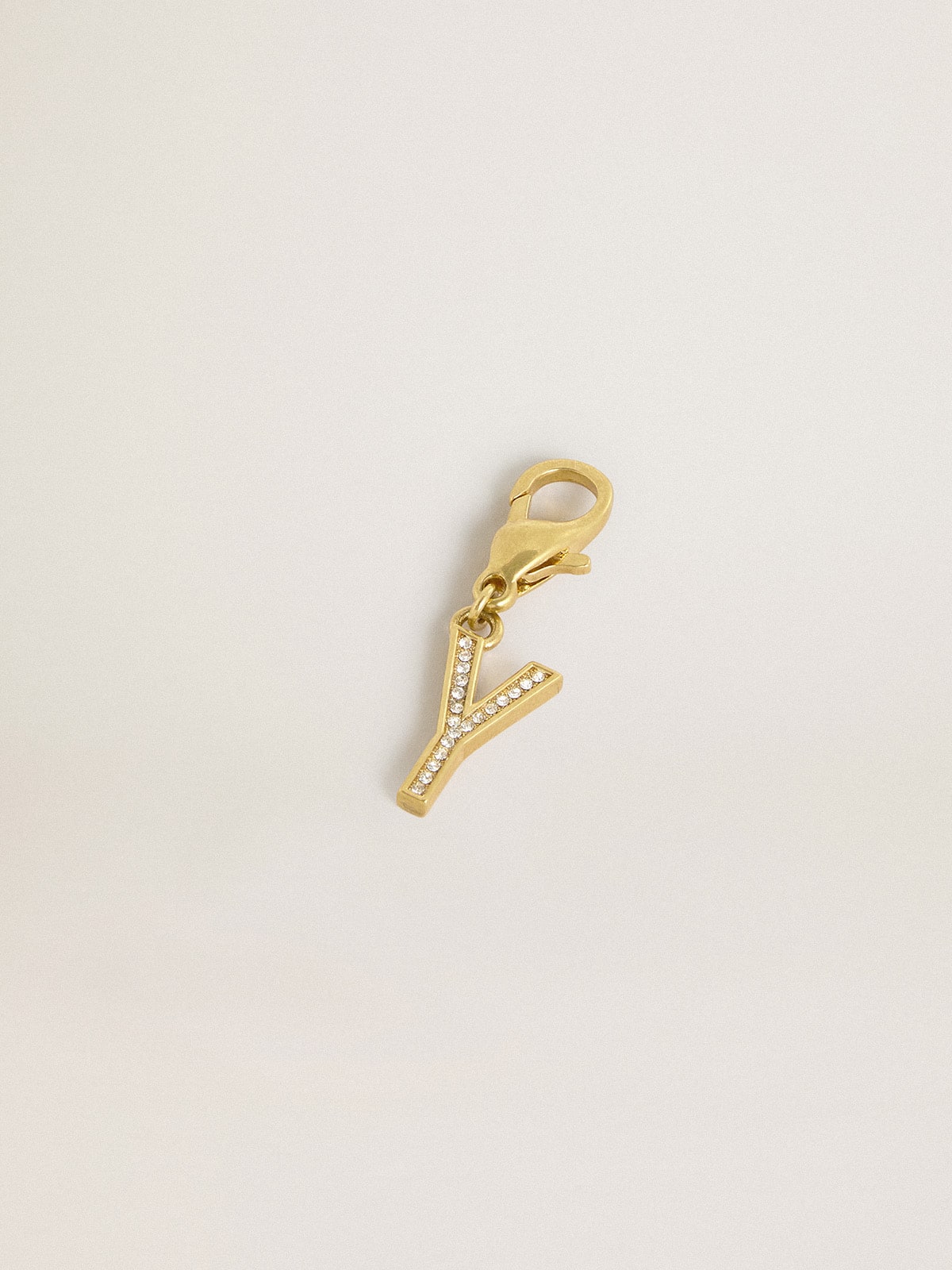 Golden Goose Letter Y charm in gold-colored brass with crystals