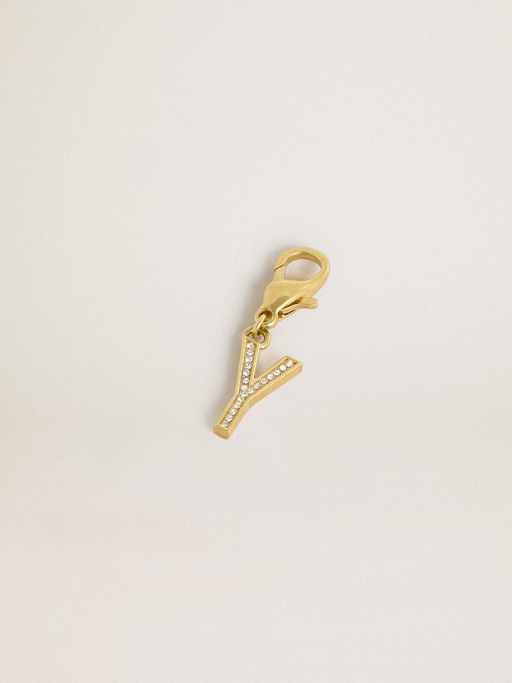 Golden Goose Letter Y charm in gold-colored brass with crystals