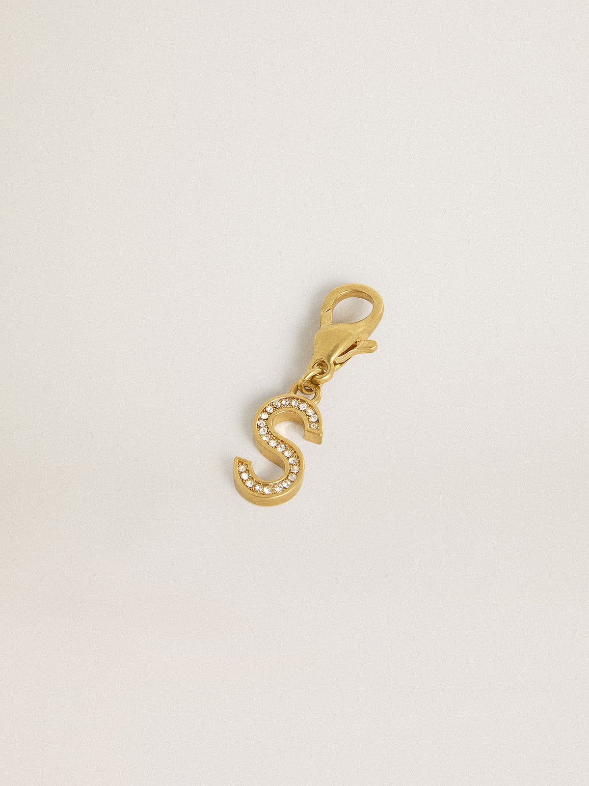 Golden Goose Letter S charm in gold-colored brass with crystals