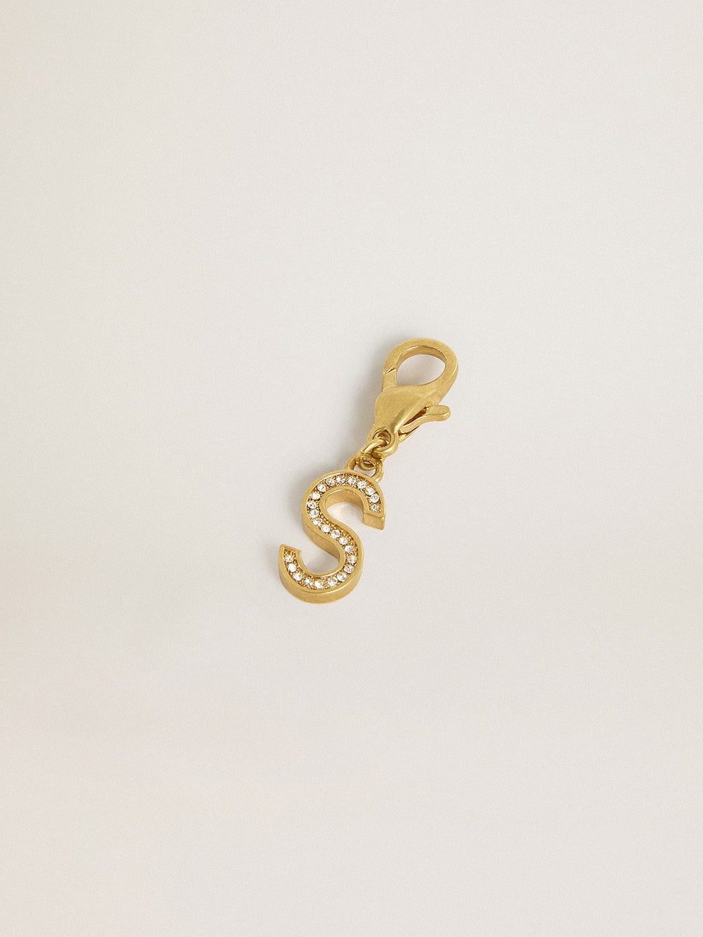 Golden Goose Letter S charm in gold-colored brass with crystals