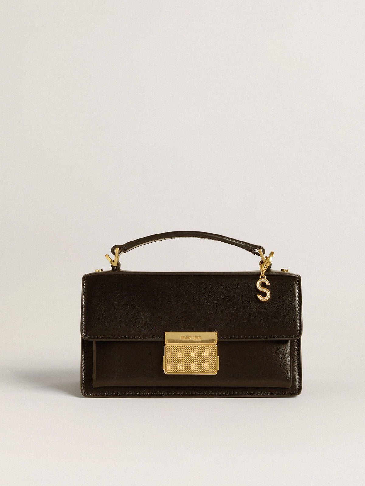 Golden Goose Letter S charm in gold-colored brass with crystals