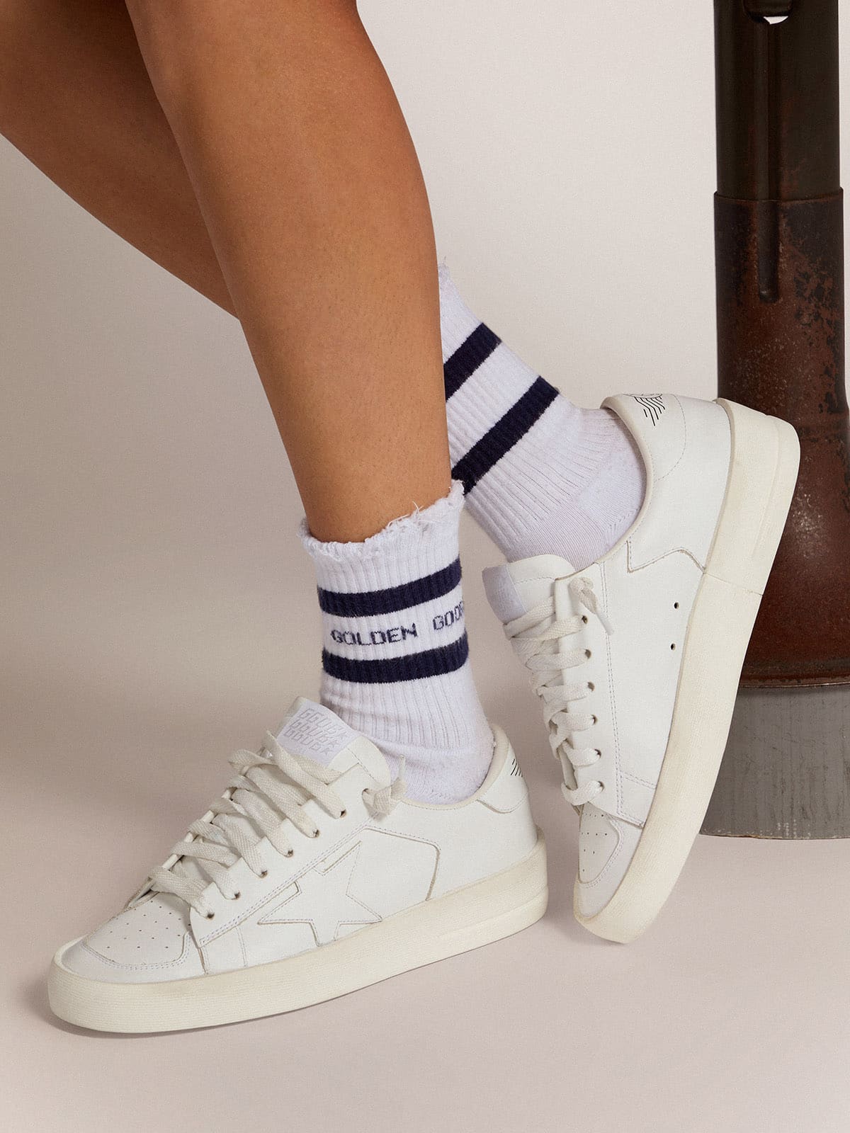 Golden Goose Cotton socks with distressed finishes, blue stripes and logo