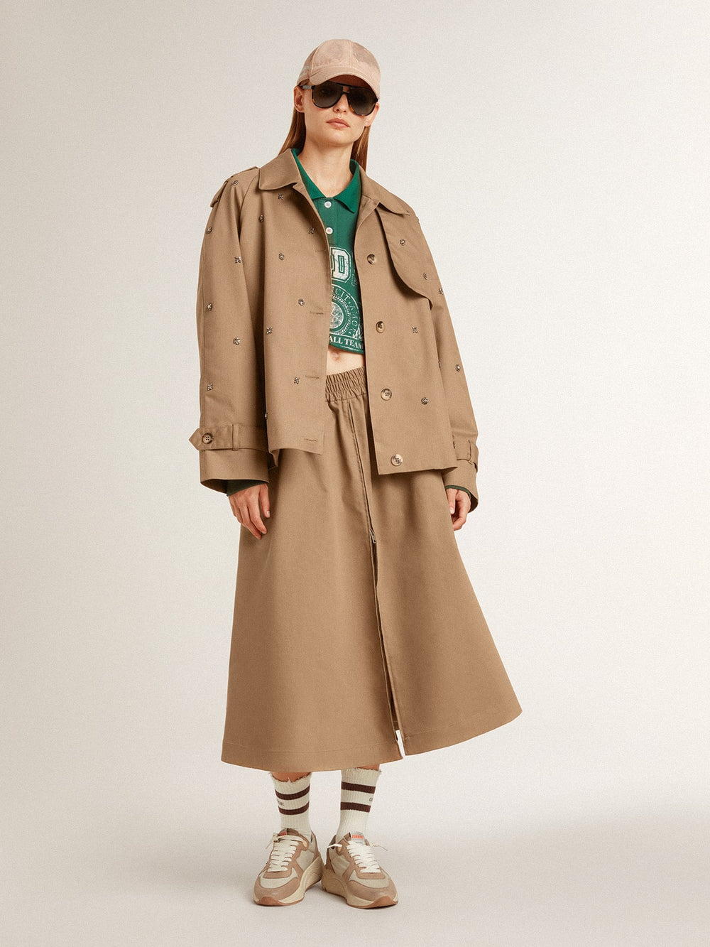 Golden Goose Worn-white socks with distressed details and brown stripes