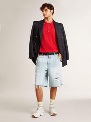 Golden Goose Worn-white socks with distressed details and sage-green stripes