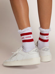 Golden Goose White socks with distressed details and red stripes