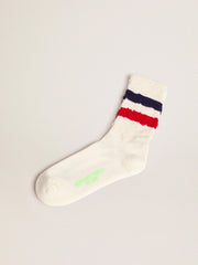 Golden Goose Vintage white socks with distressed details and two-tone stripes