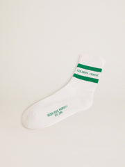 Golden Goose Cotton socks with distressed finishes, green stripes and logo